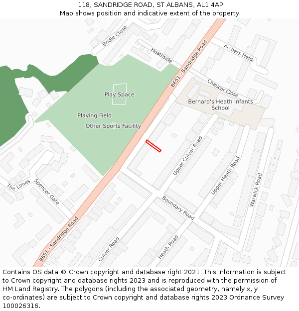 118, SANDRIDGE ROAD, ST ALBANS, AL1 4AP: Location map and indicative extent of plot