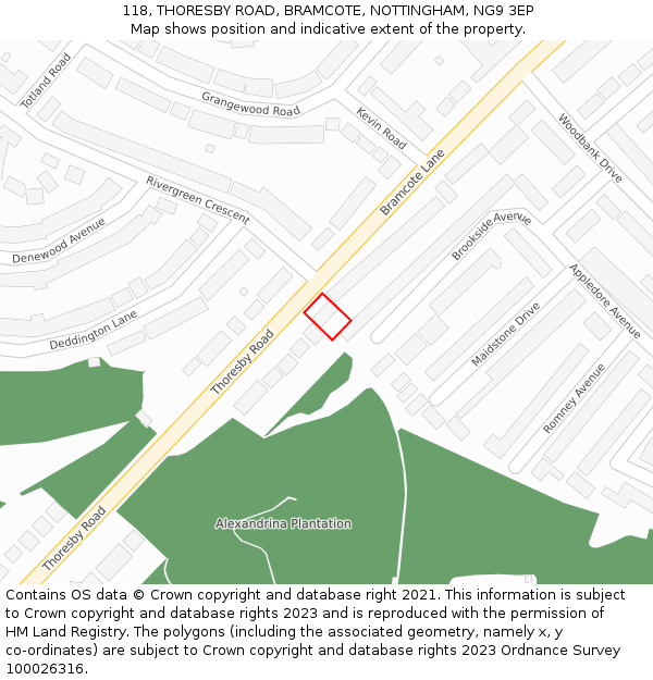 118, THORESBY ROAD, BRAMCOTE, NOTTINGHAM, NG9 3EP: Location map and indicative extent of plot