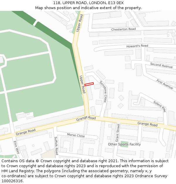 118, UPPER ROAD, LONDON, E13 0EX: Location map and indicative extent of plot