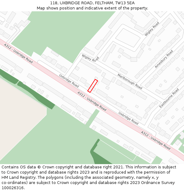 118, UXBRIDGE ROAD, FELTHAM, TW13 5EA: Location map and indicative extent of plot