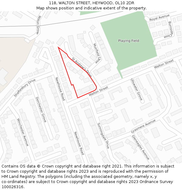 118, WALTON STREET, HEYWOOD, OL10 2DR: Location map and indicative extent of plot