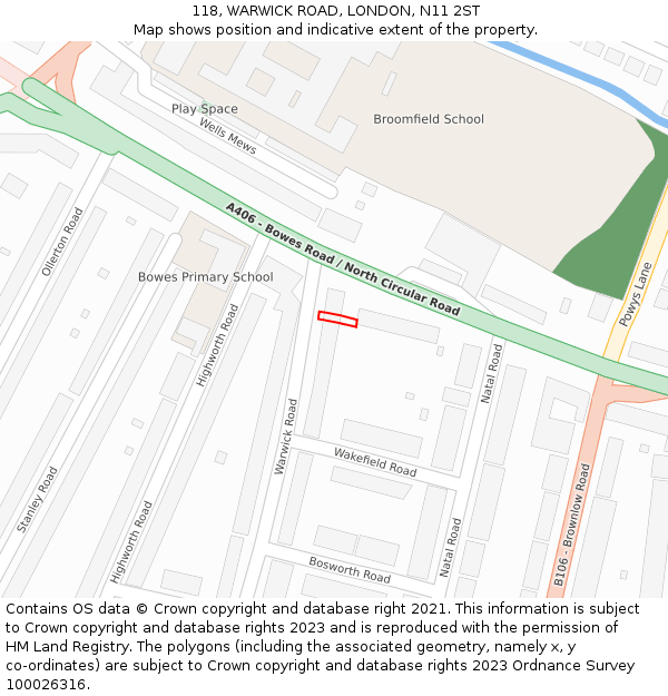 118, WARWICK ROAD, LONDON, N11 2ST: Location map and indicative extent of plot