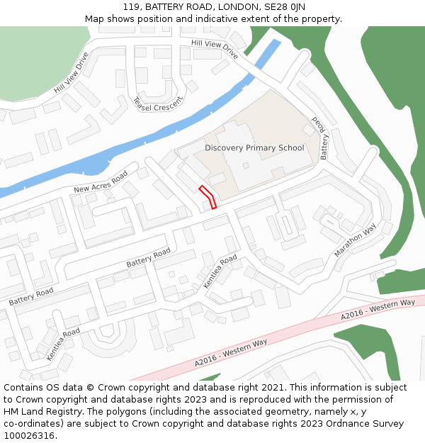 119, BATTERY ROAD, LONDON, SE28 0JN: Location map and indicative extent of plot
