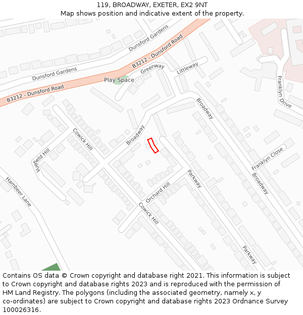 119, BROADWAY, EXETER, EX2 9NT: Location map and indicative extent of plot