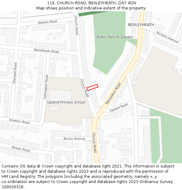 119, CHURCH ROAD, BEXLEYHEATH, DA7 4DN: Location map and indicative extent of plot