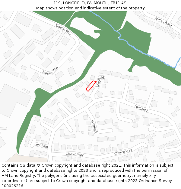 119, LONGFIELD, FALMOUTH, TR11 4SL: Location map and indicative extent of plot