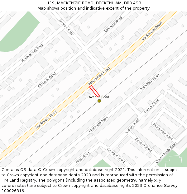 119, MACKENZIE ROAD, BECKENHAM, BR3 4SB: Location map and indicative extent of plot