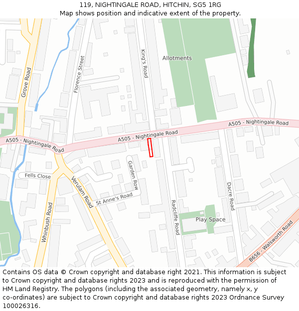 119, NIGHTINGALE ROAD, HITCHIN, SG5 1RG: Location map and indicative extent of plot