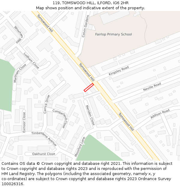119, TOMSWOOD HILL, ILFORD, IG6 2HR: Location map and indicative extent of plot