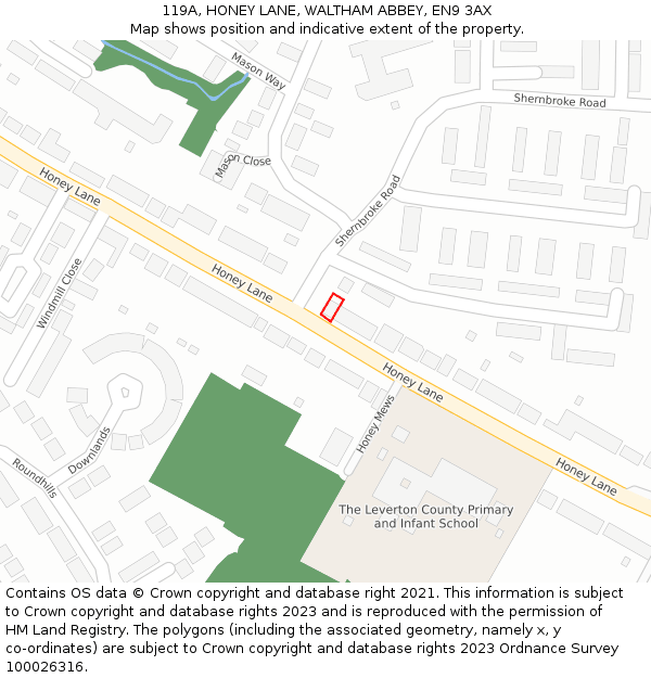 119A, HONEY LANE, WALTHAM ABBEY, EN9 3AX: Location map and indicative extent of plot