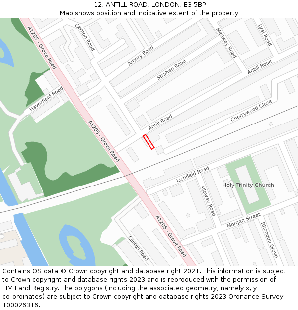12, ANTILL ROAD, LONDON, E3 5BP: Location map and indicative extent of plot