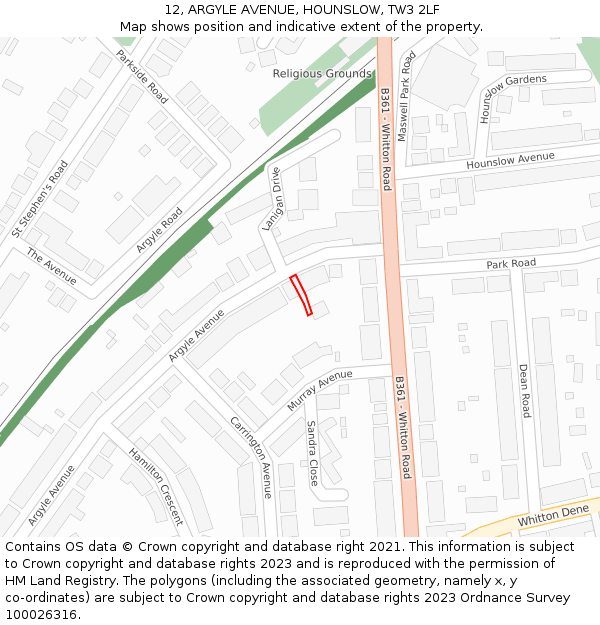 12, ARGYLE AVENUE, HOUNSLOW, TW3 2LF: Location map and indicative extent of plot