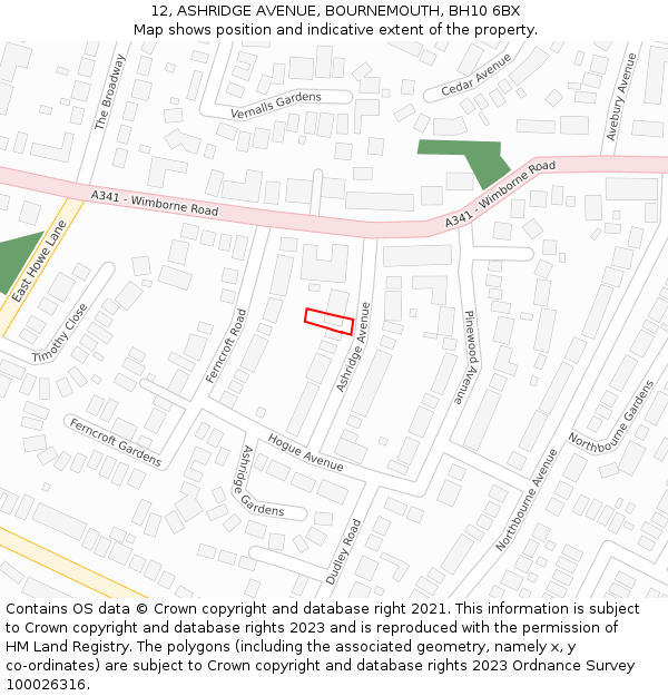 12, ASHRIDGE AVENUE, BOURNEMOUTH, BH10 6BX: Location map and indicative extent of plot