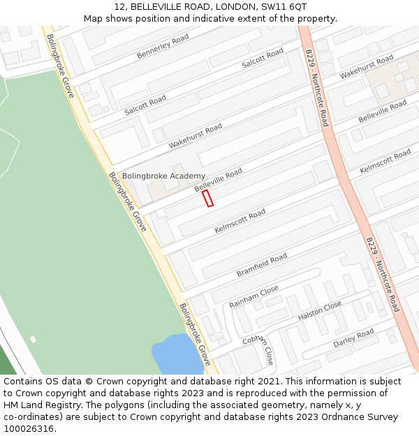 12, BELLEVILLE ROAD, LONDON, SW11 6QT: Location map and indicative extent of plot