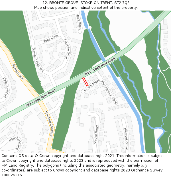 12, BRONTE GROVE, STOKE-ON-TRENT, ST2 7QF: Location map and indicative extent of plot