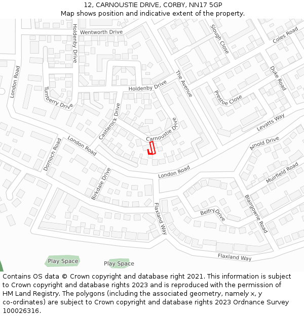 12, CARNOUSTIE DRIVE, CORBY, NN17 5GP: Location map and indicative extent of plot