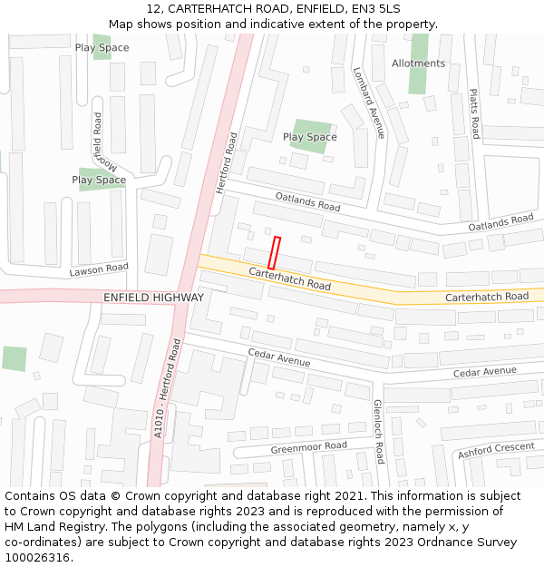 12, CARTERHATCH ROAD, ENFIELD, EN3 5LS: Location map and indicative extent of plot