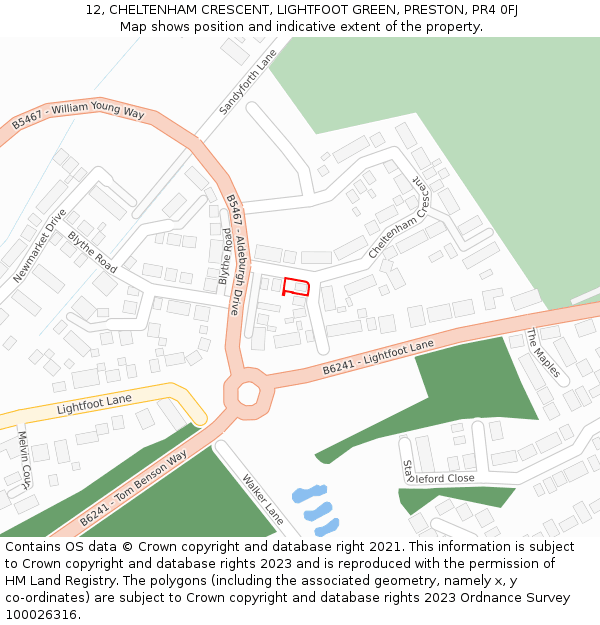 12, CHELTENHAM CRESCENT, LIGHTFOOT GREEN, PRESTON, PR4 0FJ: Location map and indicative extent of plot