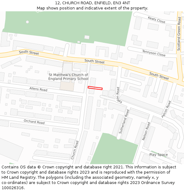 12, CHURCH ROAD, ENFIELD, EN3 4NT: Location map and indicative extent of plot