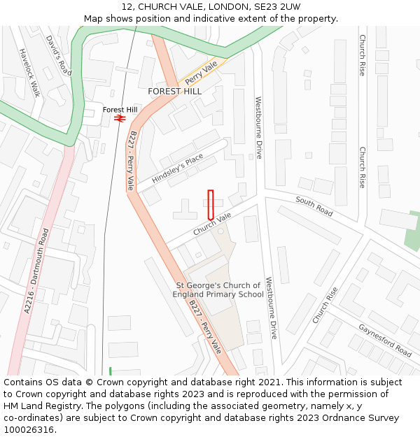 12, CHURCH VALE, LONDON, SE23 2UW: Location map and indicative extent of plot