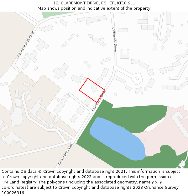 12, CLAREMONT DRIVE, ESHER, KT10 9LU: Location map and indicative extent of plot