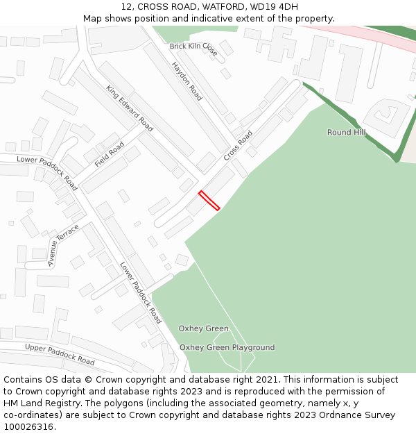 12, CROSS ROAD, WATFORD, WD19 4DH: Location map and indicative extent of plot