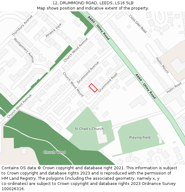 12, DRUMMOND ROAD, LEEDS, LS16 5LB: Location map and indicative extent of plot
