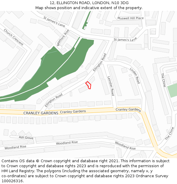 12, ELLINGTON ROAD, LONDON, N10 3DG: Location map and indicative extent of plot
