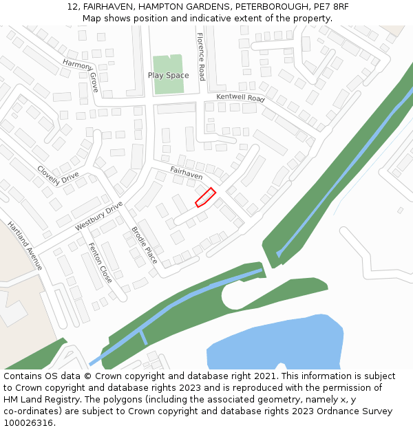 12, FAIRHAVEN, HAMPTON GARDENS, PETERBOROUGH, PE7 8RF: Location map and indicative extent of plot