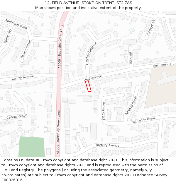 12, FIELD AVENUE, STOKE-ON-TRENT, ST2 7AS: Location map and indicative extent of plot