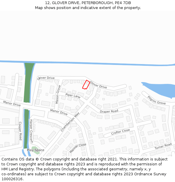 12, GLOVER DRIVE, PETERBOROUGH, PE4 7DB: Location map and indicative extent of plot