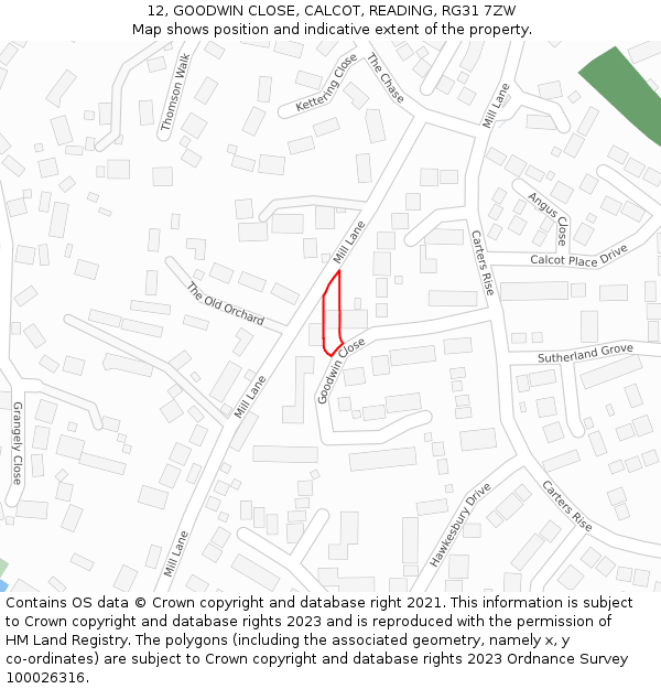 12, GOODWIN CLOSE, CALCOT, READING, RG31 7ZW: Location map and indicative extent of plot
