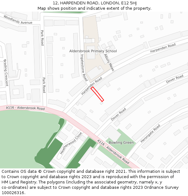 12, HARPENDEN ROAD, LONDON, E12 5HJ: Location map and indicative extent of plot