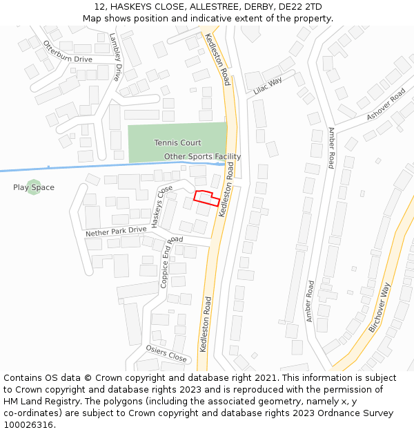 12, HASKEYS CLOSE, ALLESTREE, DERBY, DE22 2TD: Location map and indicative extent of plot