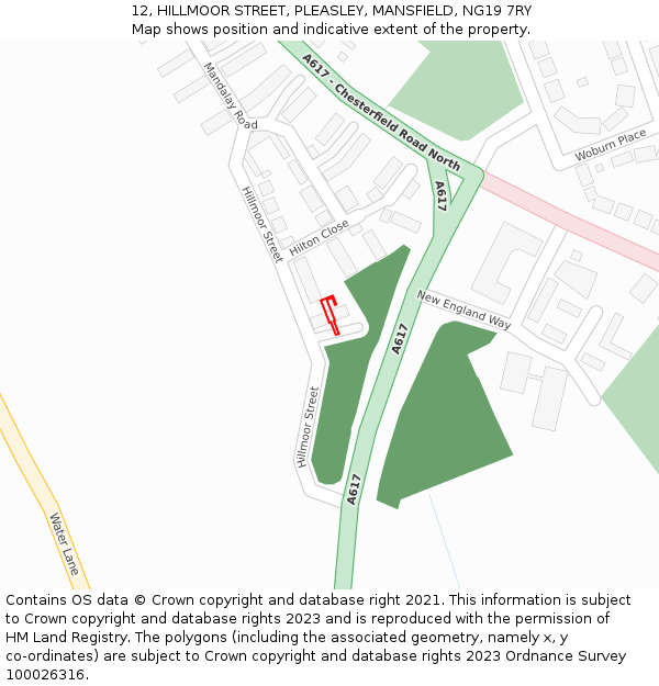 12, HILLMOOR STREET, PLEASLEY, MANSFIELD, NG19 7RY: Location map and indicative extent of plot