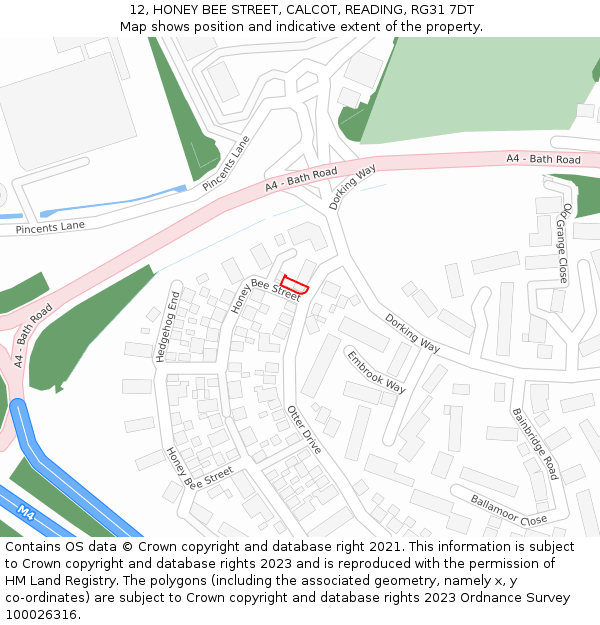 12, HONEY BEE STREET, CALCOT, READING, RG31 7DT: Location map and indicative extent of plot