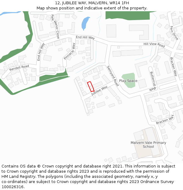 12, JUBILEE WAY, MALVERN, WR14 1FH: Location map and indicative extent of plot