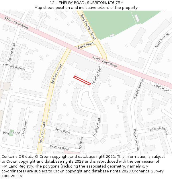 12, LENELBY ROAD, SURBITON, KT6 7BH: Location map and indicative extent of plot