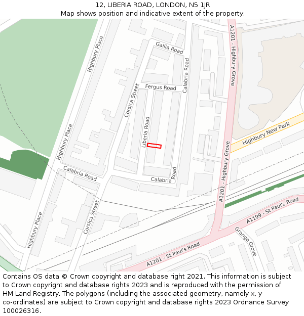 12, LIBERIA ROAD, LONDON, N5 1JR: Location map and indicative extent of plot