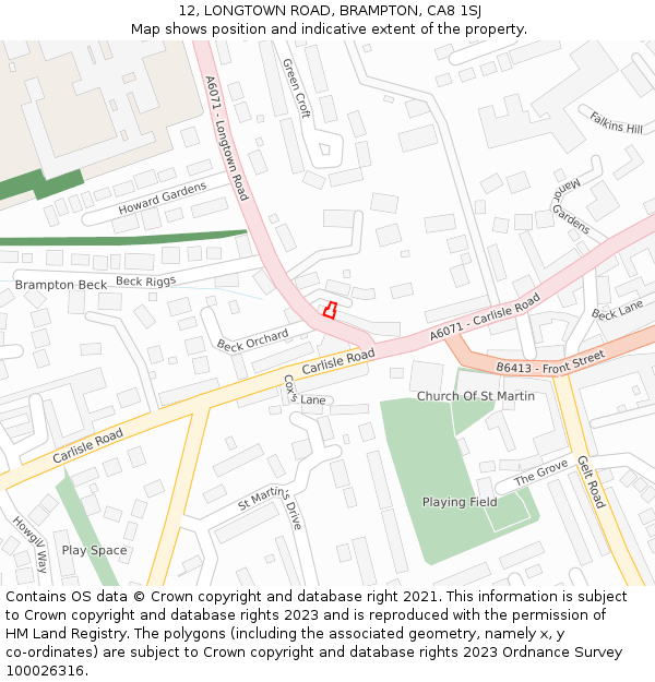 12, LONGTOWN ROAD, BRAMPTON, CA8 1SJ: Location map and indicative extent of plot
