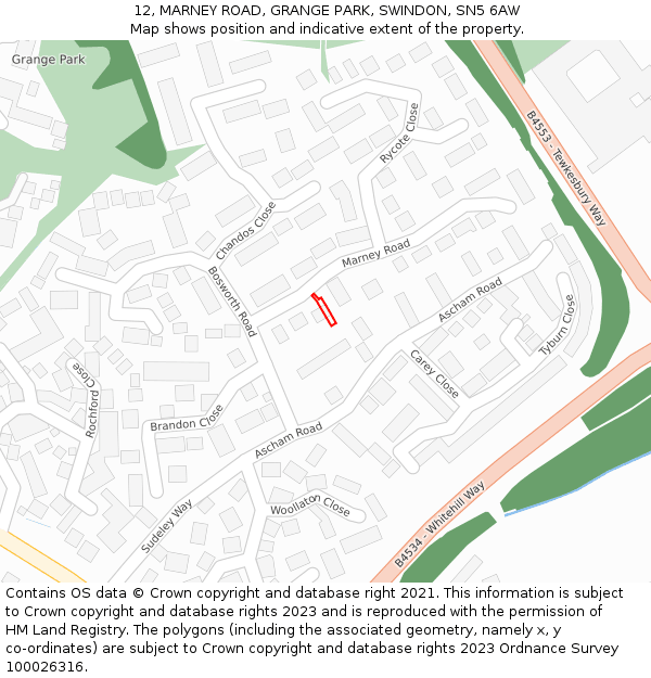 12, MARNEY ROAD, GRANGE PARK, SWINDON, SN5 6AW: Location map and indicative extent of plot