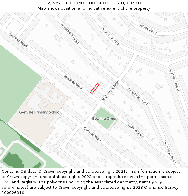 12, MAYFIELD ROAD, THORNTON HEATH, CR7 6DG: Location map and indicative extent of plot