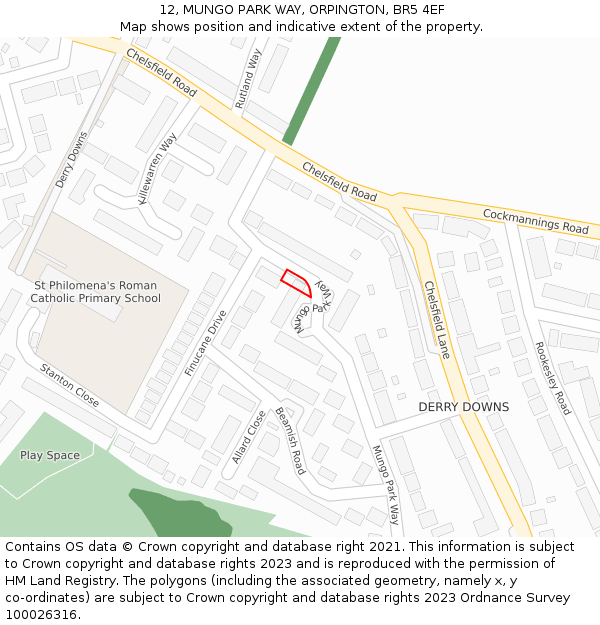 12, MUNGO PARK WAY, ORPINGTON, BR5 4EF: Location map and indicative extent of plot