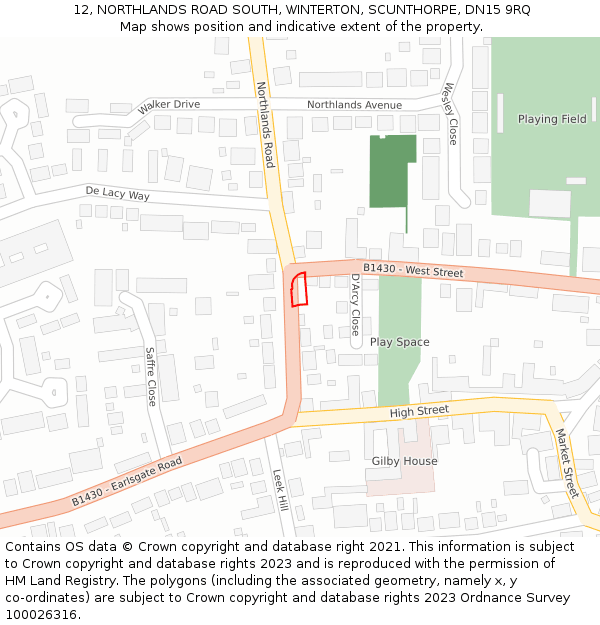 12, NORTHLANDS ROAD SOUTH, WINTERTON, SCUNTHORPE, DN15 9RQ: Location map and indicative extent of plot