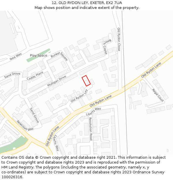 12, OLD RYDON LEY, EXETER, EX2 7UA: Location map and indicative extent of plot