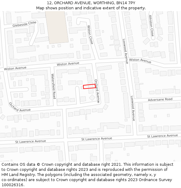 12, ORCHARD AVENUE, WORTHING, BN14 7PY: Location map and indicative extent of plot