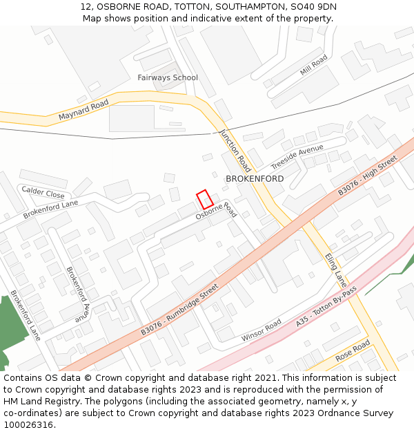 12, OSBORNE ROAD, TOTTON, SOUTHAMPTON, SO40 9DN: Location map and indicative extent of plot