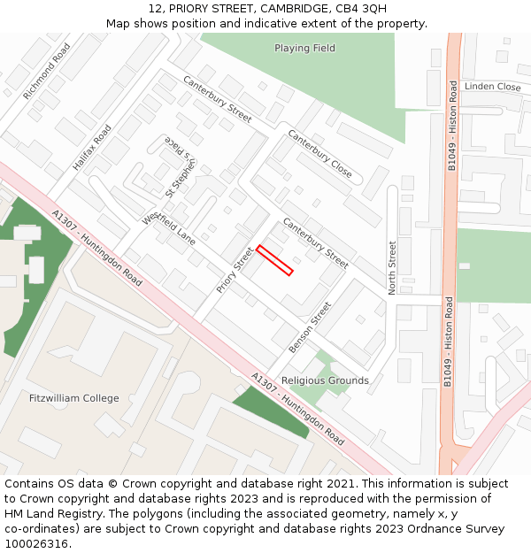 12, PRIORY STREET, CAMBRIDGE, CB4 3QH: Location map and indicative extent of plot