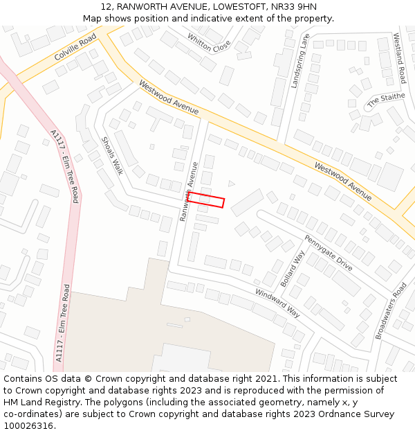 12, RANWORTH AVENUE, LOWESTOFT, NR33 9HN: Location map and indicative extent of plot