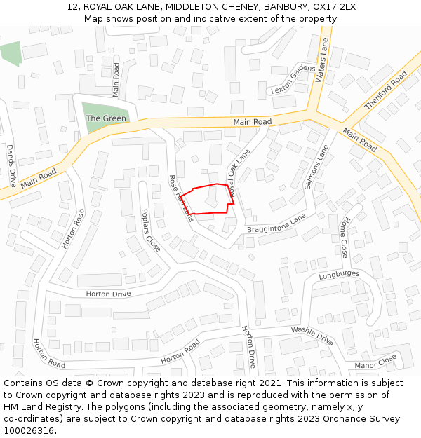 12, ROYAL OAK LANE, MIDDLETON CHENEY, BANBURY, OX17 2LX: Location map and indicative extent of plot